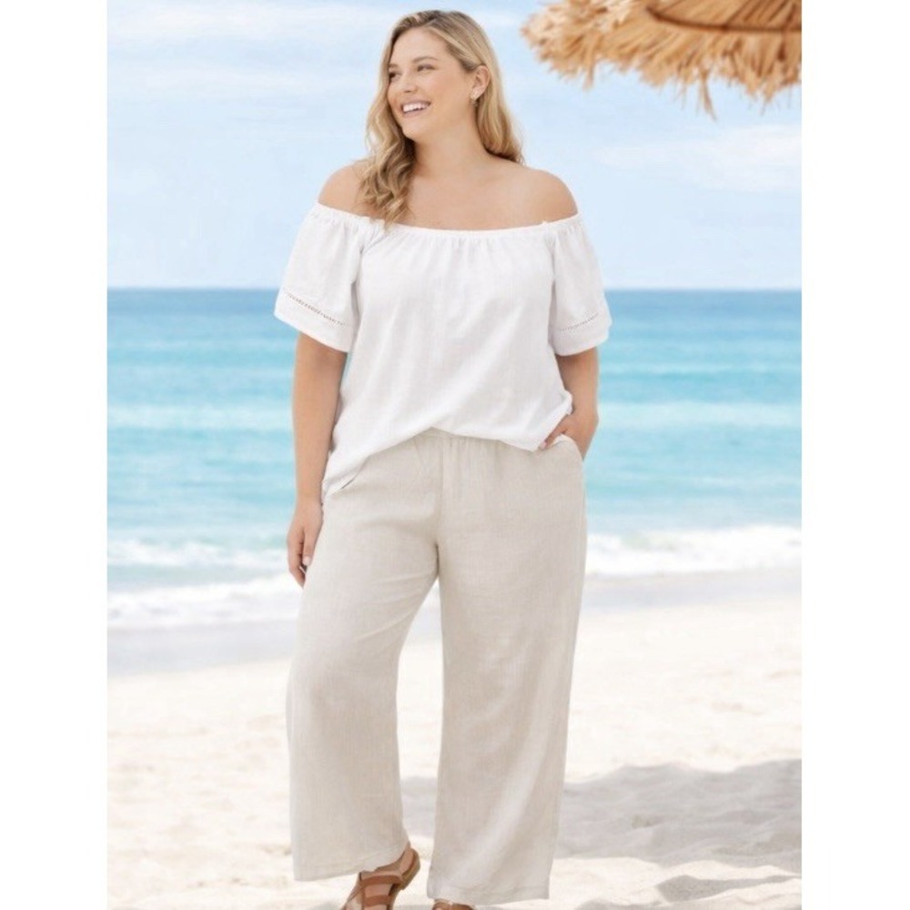 Terra Sky 1X White Peasant Blouse Boho Off Shoulder Top Plus NWT
